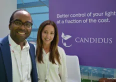 Mikhail Hutton and Alison Bossio with Candidus.Mikhail Hutton: "With one simple install, we can help you grow. CANDIDUS controls the amount of light needed to maximize your efficiency!"